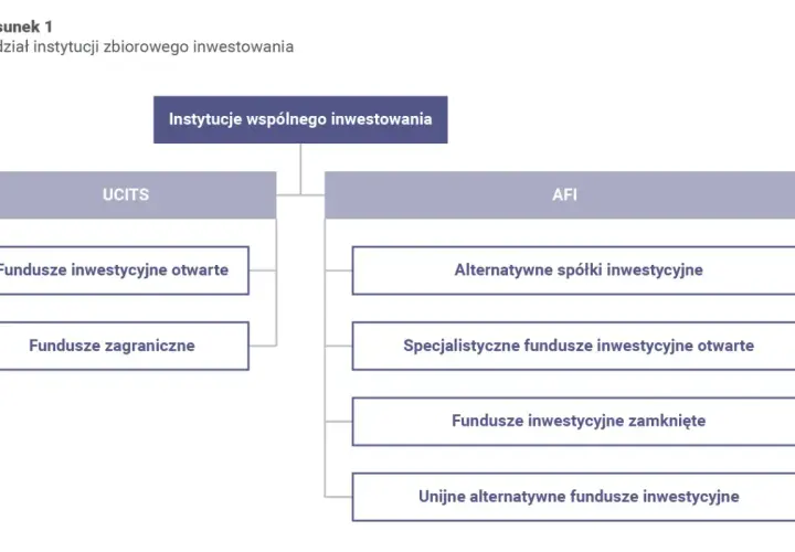 Schemat podziału instytucji wspólnego inwestowania na UCITS i AFI z ich podtypami.
